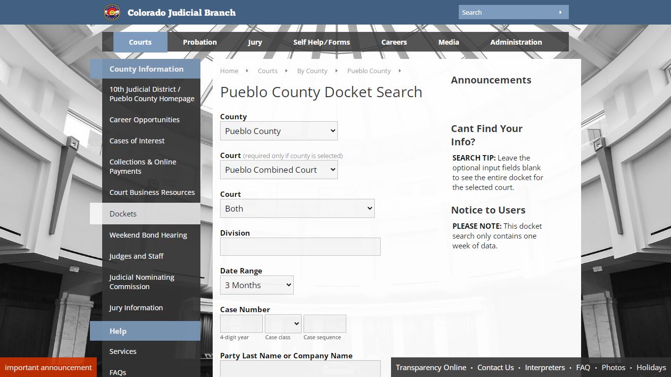 Colorado Judicial Branch - Pueblo County - Dockets